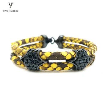 

Luxury Men/Women Python Leather Bracelet Genuine Yellow Python Skin Leather With 925 Sterling Silver Clasp/Accessories Bracelets