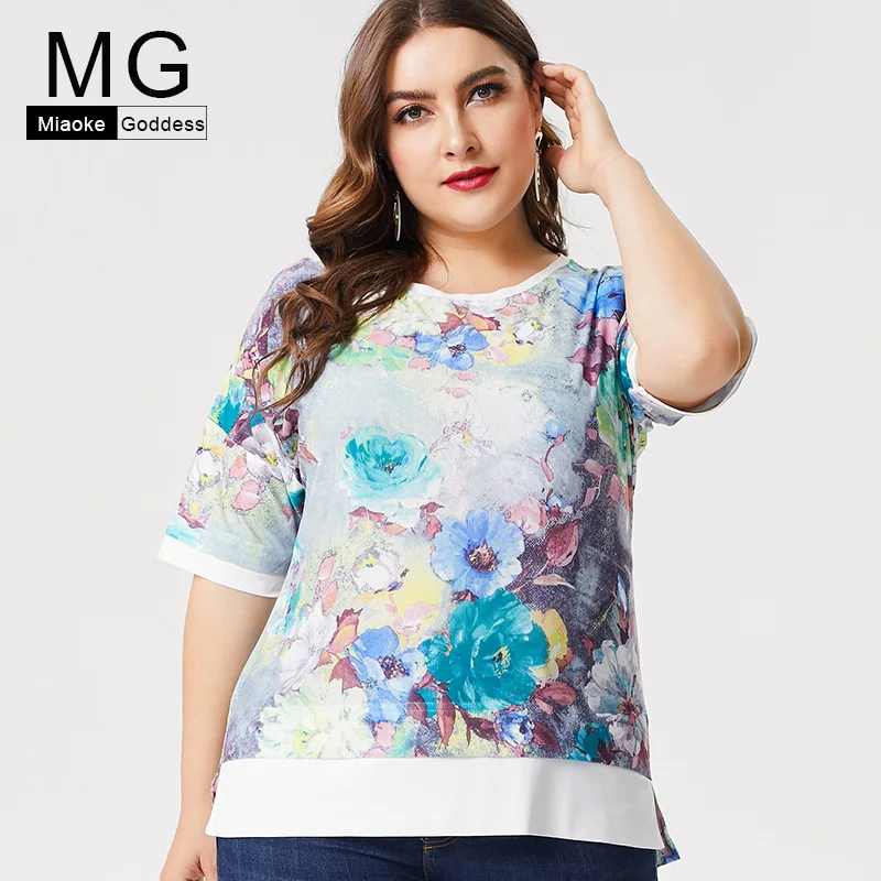 

MG 2019 Summer Ladies Plus Size tie dye oversized t shirt fashions women office lady female tops graphic tees