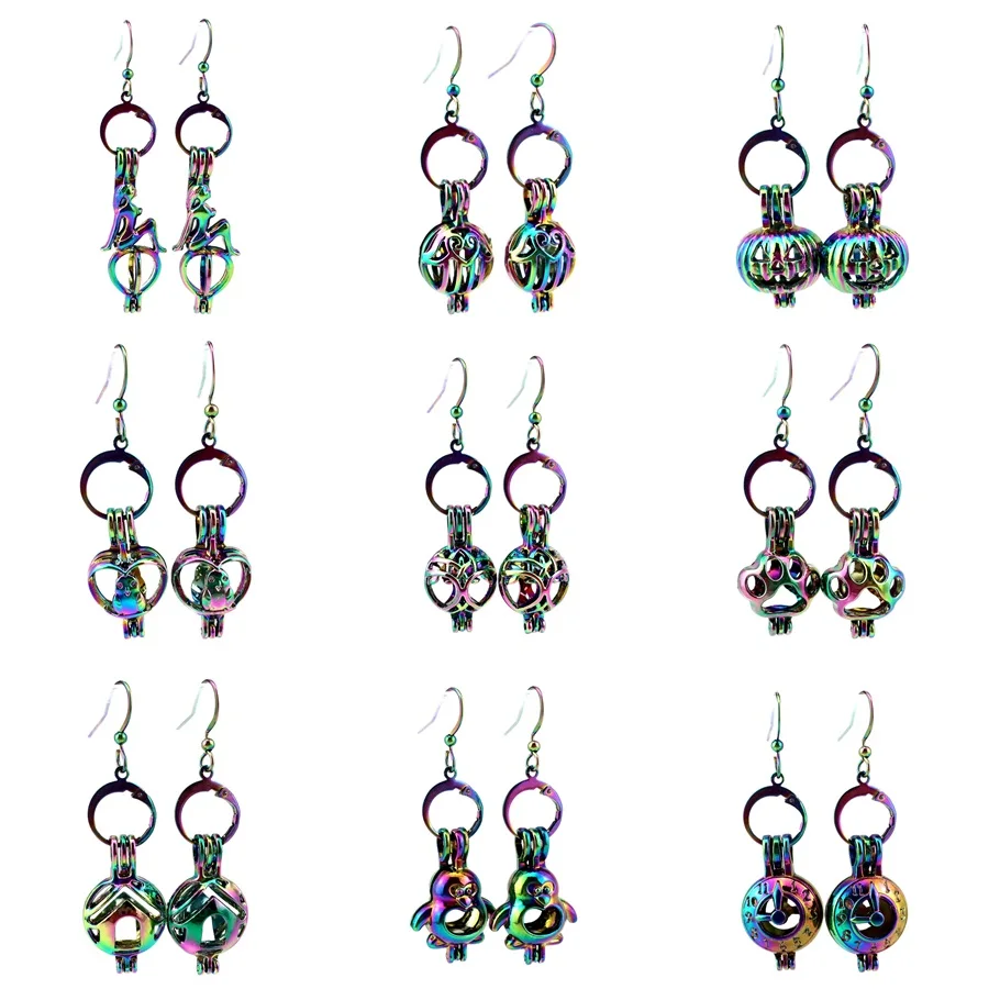 

Rainbow Drop Earrings Mermaid Clock Pumpkin House Beads Cage Oyster Pearl Dangle Hook Earrings for Girl Women DIY Jewelry
