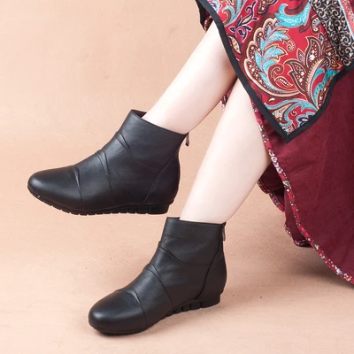 GKTINOO/женские ботинки; ботильоны из натуральной кожи; Повседневная Винтажная обувь; сезон осень-зима; женские ботинки ручной работы в стиле ретро; женская обувь - Цвет: black with plush