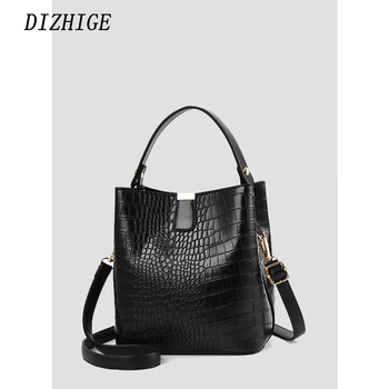 

Retro Alligator Bucket Bags Women Crocodile Pattern Handbag Capacity Casual Crocodile Shoulder Messenger Bags Ladies PU Purse