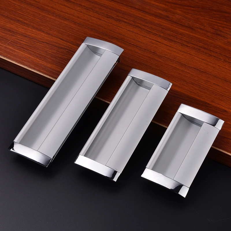 Sliver Zinc Alloy Simple Invisible Door Handles For Wardrobe Drawer