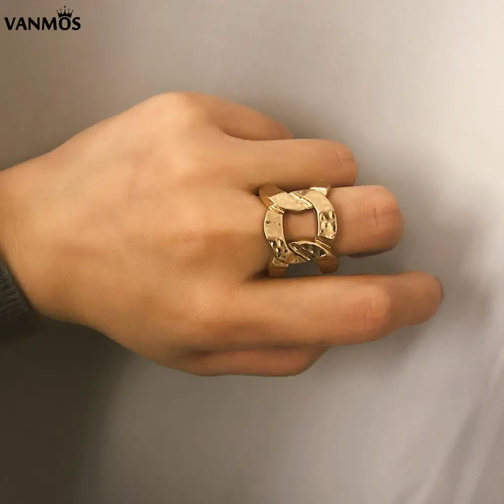 

Vanmos Charm Women Vintage Geometric Ring Punk Style Double Layer Rings Female Finger Jewelry Byzantium Accessories Gift 2019