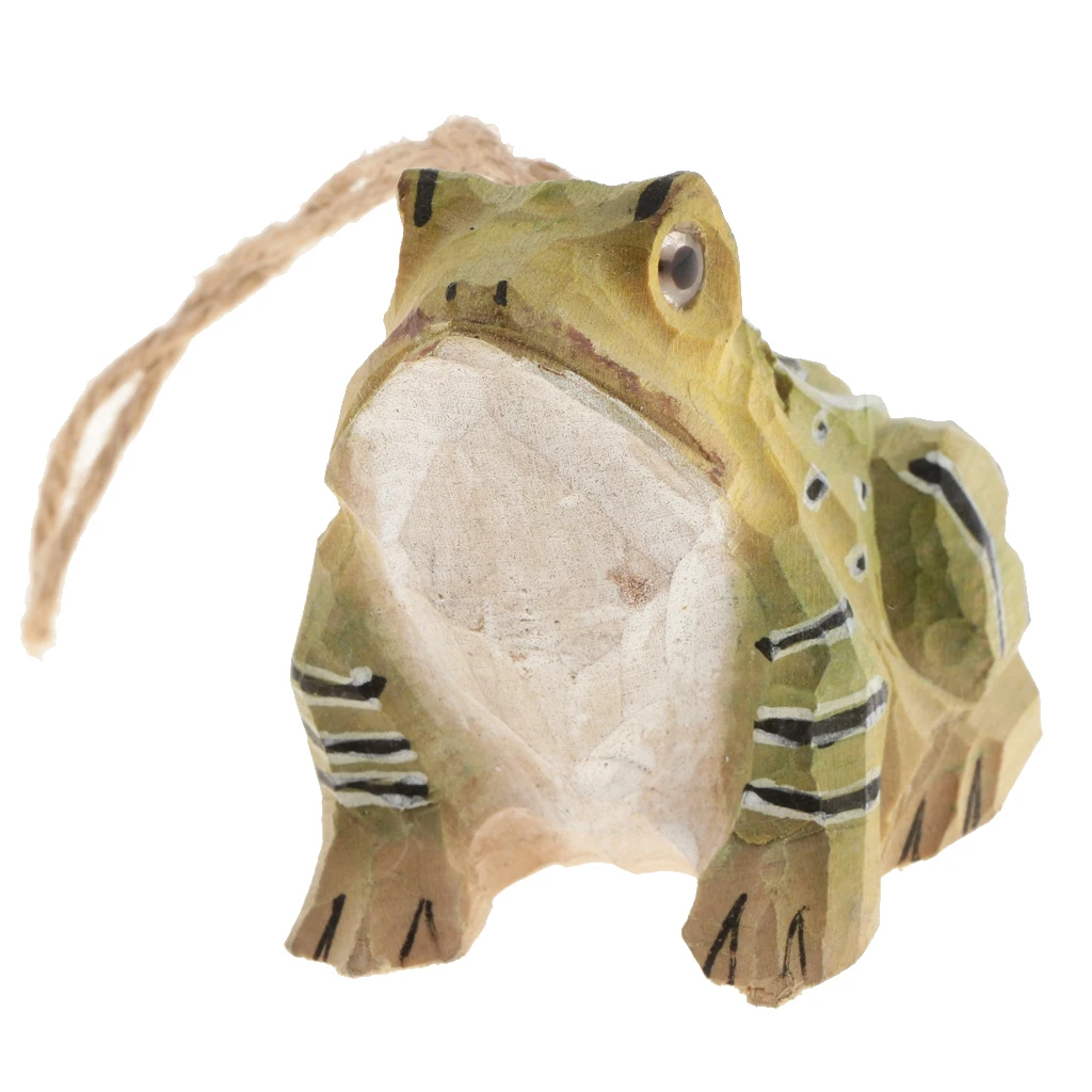 100% Hand Carved Owl & Frog Hanging Animal Statue Figurines Sculpture Wooden Hanging Ornament Home Garden Rustic Decorations