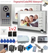 SUNFLOWERVDP Fingerprint Home Intercom System 8GB SD Card Video Recording 2 Indoor Monitor 7″ Door Phone Intercom Rfid Door Lock