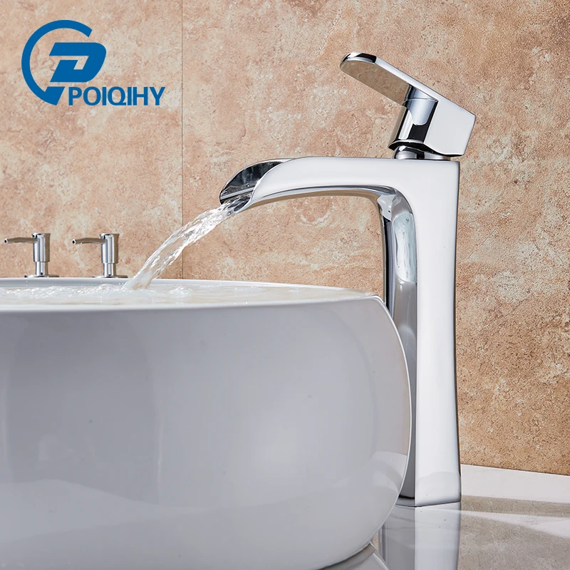

POIQIHY Deck Mounted Bathroom Faucet Single Lever with Hot and Cold Pipe Basin Vanity Sink Mixer Taps