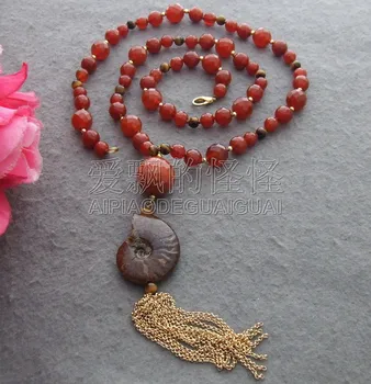 

N121503 Charming! 31" Carnelian&Tiger's Eyes&Spiral Shell Necklace