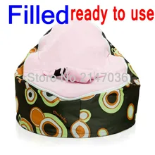 WITH FILLER, baby bean bag chair , pink bubbles kids beanbag sleeping sofa beds, 2 upper layer baby belt safey chair, FILLED