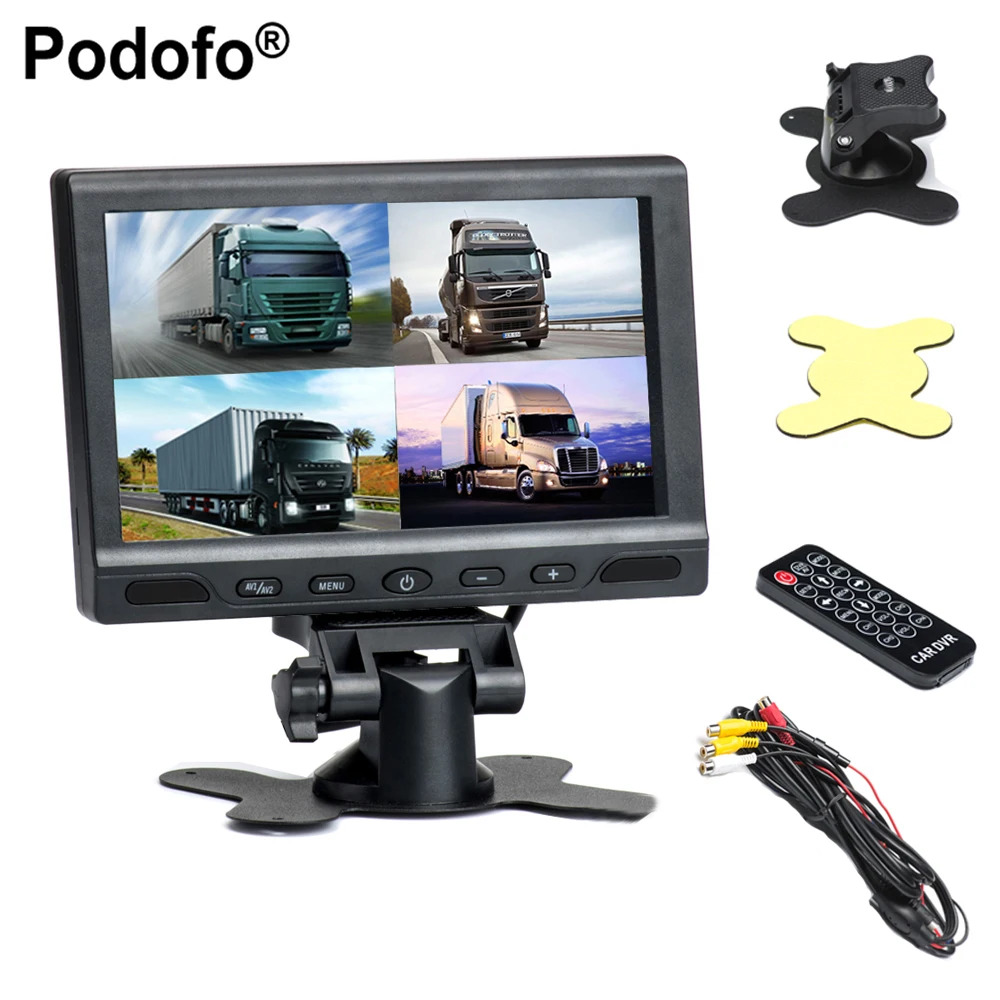 

Podofo 7" Split Screen Quad Video LCD TFT Display Car Backup Monitor Support Micro SD Card DVR Recording Multi-Media Player