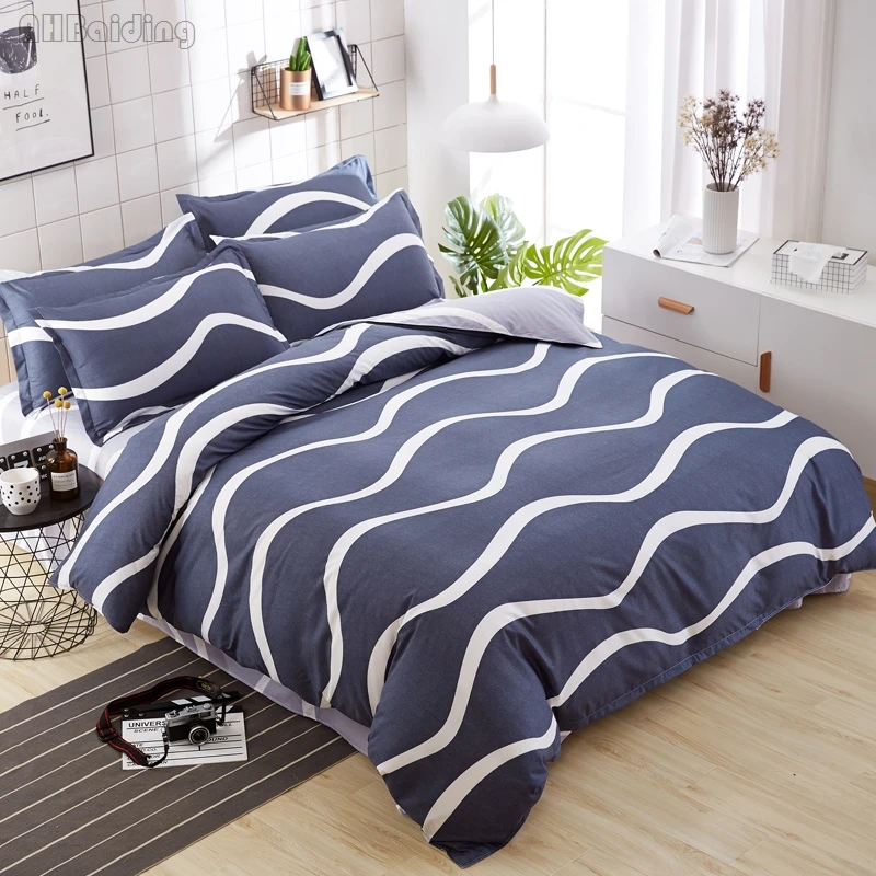 

Home Textile Blue Fashion Water Ripple Bedding Set with Plain Bed Sheet Pillowcase Twin Full Queen King Size Bedclothes 3/4pcs