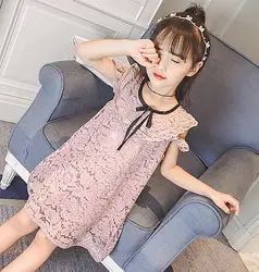 Коллекция 4144 года, кружевное платье трапециевидной формы с вышивкой и лентой, платье принцессы для маленьких девочек летнее праздничное