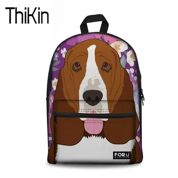 

THIKIN School Backpack For Girls Basset Hound Dog Leisure Feminine Backpacks Sac A Dos High Quality Women Travel Canvas Mochila