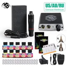 Комплект татуировки стрекостреб моторная ручка машина пистолет цветные чернила блок питания, иглы