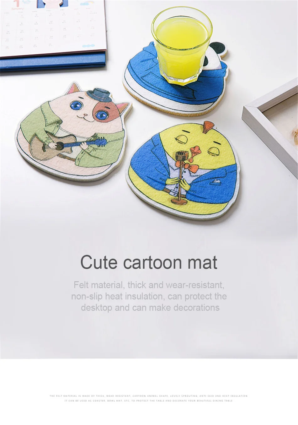 Felt Cartoon Creative Cute Coaster Coffee Tea Cup Mug Drink Glass Pads Insulation Waterproof Desktop Non-slip Mat Kitchen Decor  (3)