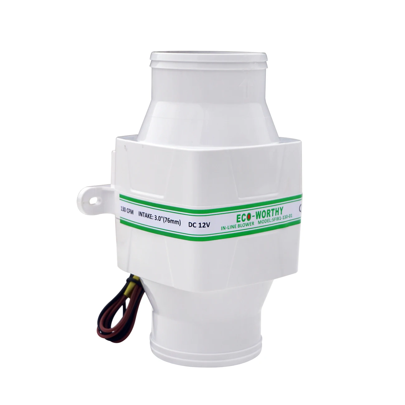 

ECO DC fan 3" In-Line Marine Bilge Air Blower 12V 2.5Amp 130 CFM Quiet Boat White 12V Marine Bilge Air Blower