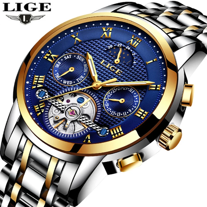 

LIGE Mens Watches Top Brand Luxury Automatic Mechanical Watch Men Full Steel Business Waterproof Sport Watches Relogio Masculino