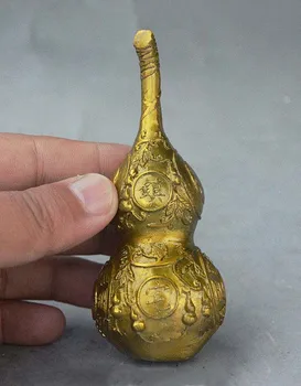

4" Folk Old China Taoism Brass Tai ji Eight Diagrams Exorcism Lucky Gourd Statue