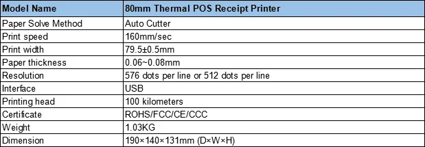 80 мм Термопринтер автоматический резак чековый принтер маленький билетный штрих-код чековый POS принтер с USB или Ethernet портом