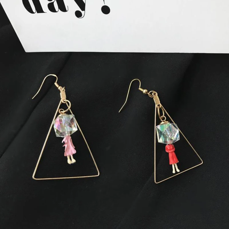 

Funny Handmade Cute Triangle Geometric Colorful Humanoid Fun Drop Earrings Female Creative Personality Candy Color Earrings