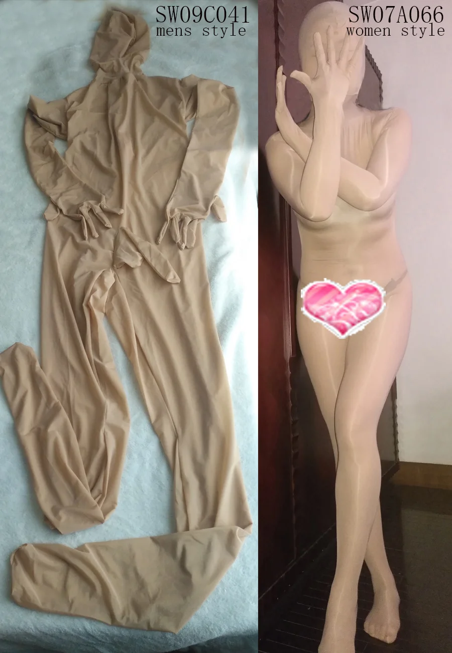 

Durable High-density ultra-thin elastic nylon Transparent and high-reflective Mens Bodystockings with mask and gloves SW09C041