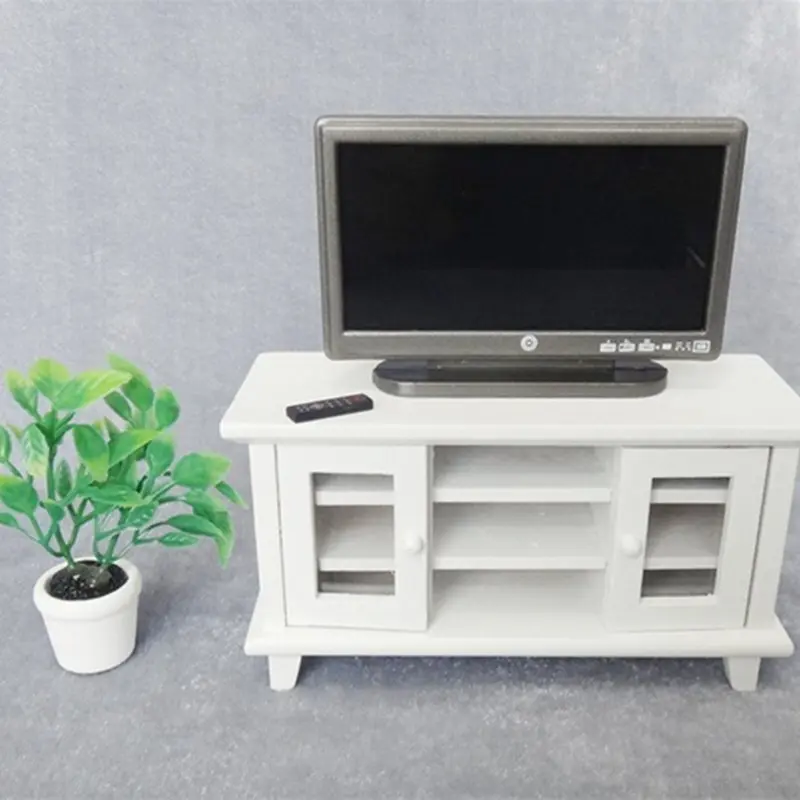 1:12 Dollhouse Miniature Widescreen Flat Panel LCD TV Remote Gray Home Deco WH