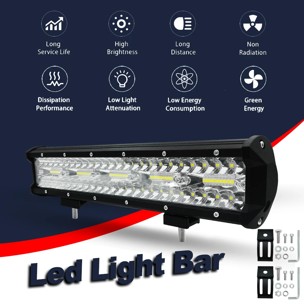

Combo 15-inch 300W LED Light Bar Strip Light Waterproof IP68 9-30V Working Refit Off-road Vehicle Lamp 30000LM 6000k