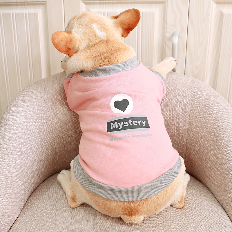 

French Bulldog Corgi Pug Dog Small and Medium Pet Clothing Spring Cotton Pink Printed Round Neck Shirt