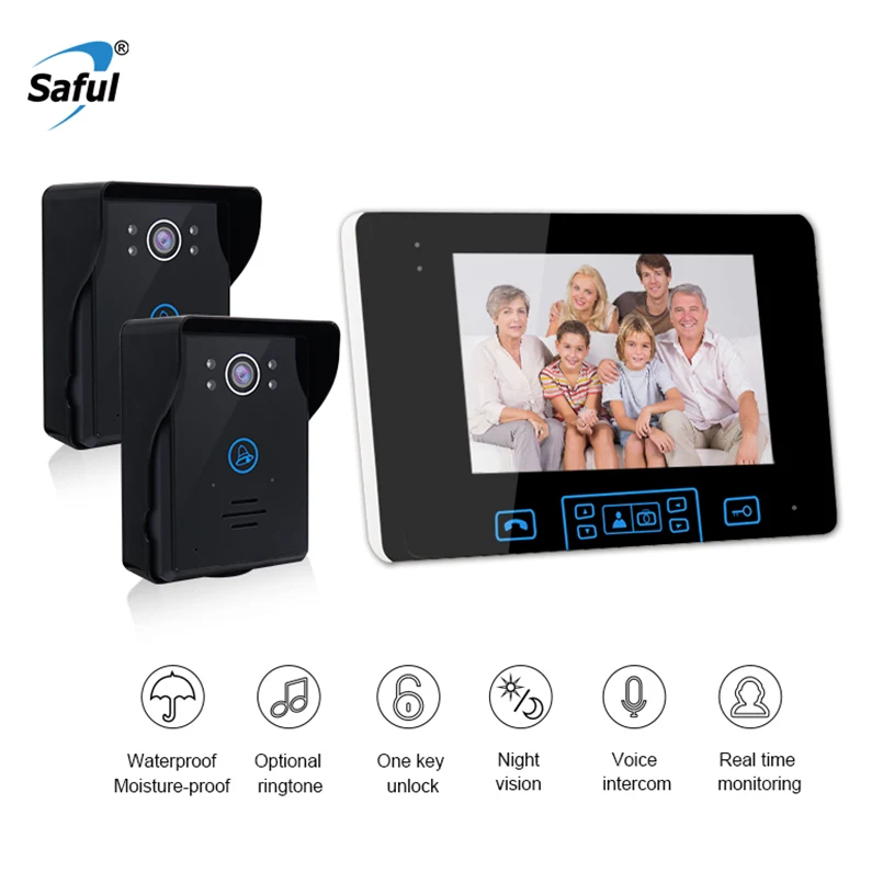 Saful 7\Video Door Bell Intercom System waterproof door video phone camera wireless home intercom with 2 Monitor Doorbell Camera Saful 7\Video Door Bell Intercom System waterproof door video phone camera wireless home intercom with 2 Monitor Doorbell Camera