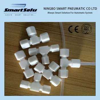 

Free shipping 5pcs/lot Plastic PTFE equal tee fittings O.D. 10mm-10mm-10mm tube plastic White fittings