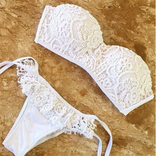 

Brazilian Biquini Bathing Suit Women Push Up 2018 White Lace Flower Print Bikini Swim Lace