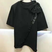 Neploe/ летние женские топы, футболка с коротким рукавом, свободная женская футболка с черным бантом, футболка с оборкой, элегантная Корейская одежда 39401