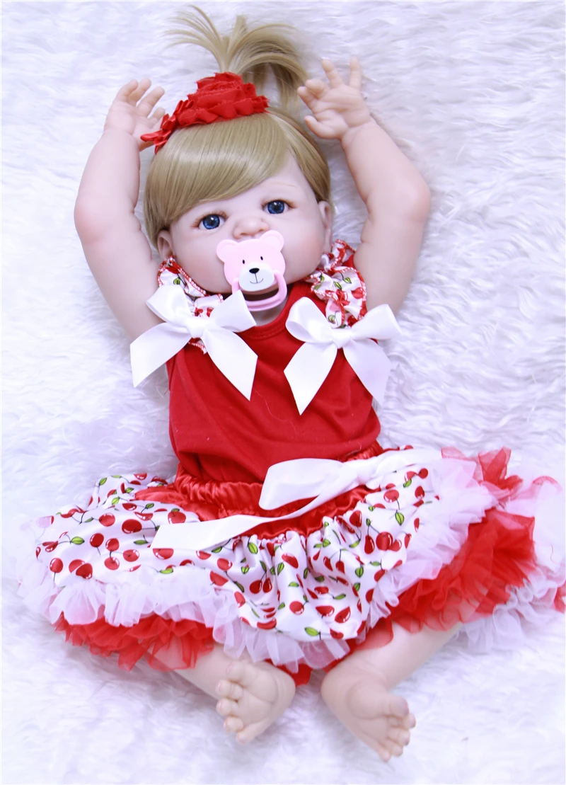 

55cm fashion blond hair Bebes Reborn Girl Dolls 22'' Silicone blue eyes Bonecasn cute Baby live princess girl toy gift for sale