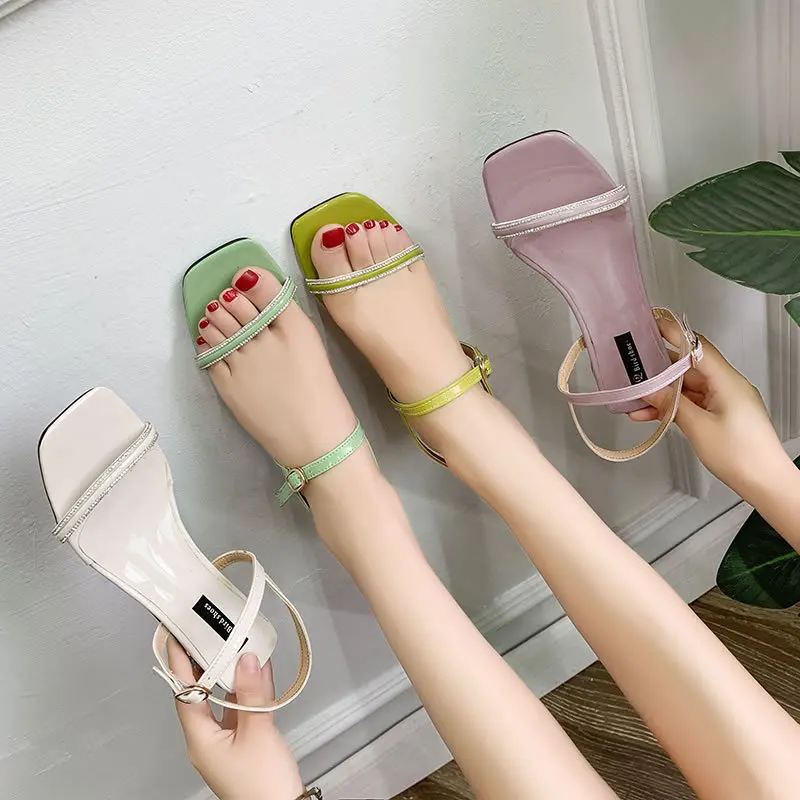 summer female rhinestone thick with sexy sandals fashion Nonslip fish mouth outdoor beach walk casual sandals Buckle Strap