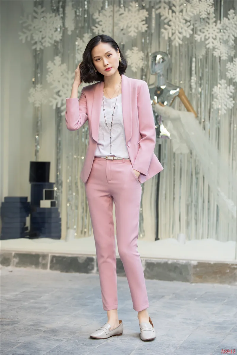 Новые стили 2018 модный белый блейзер женские деловые костюмы со штанами и курткой комплект Дамская рабочая одежда женские брючные костюмы