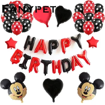 

40pcs/lot Minnie Mickey mouse head foil balloons red black birthday letter party Decor 12inch Polka Dot Latex Ballon baby shower
