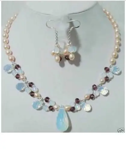 

shippingBeautiful pearl and opal necklace earring set hot