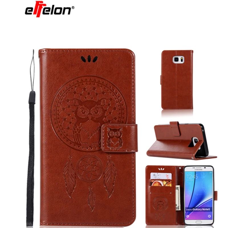 

effelon New Case For Samsung Galaxy Note 5 PU Leather Case Stand Function Card Holder Embossed Owl Magnetic Flip Wallet Case