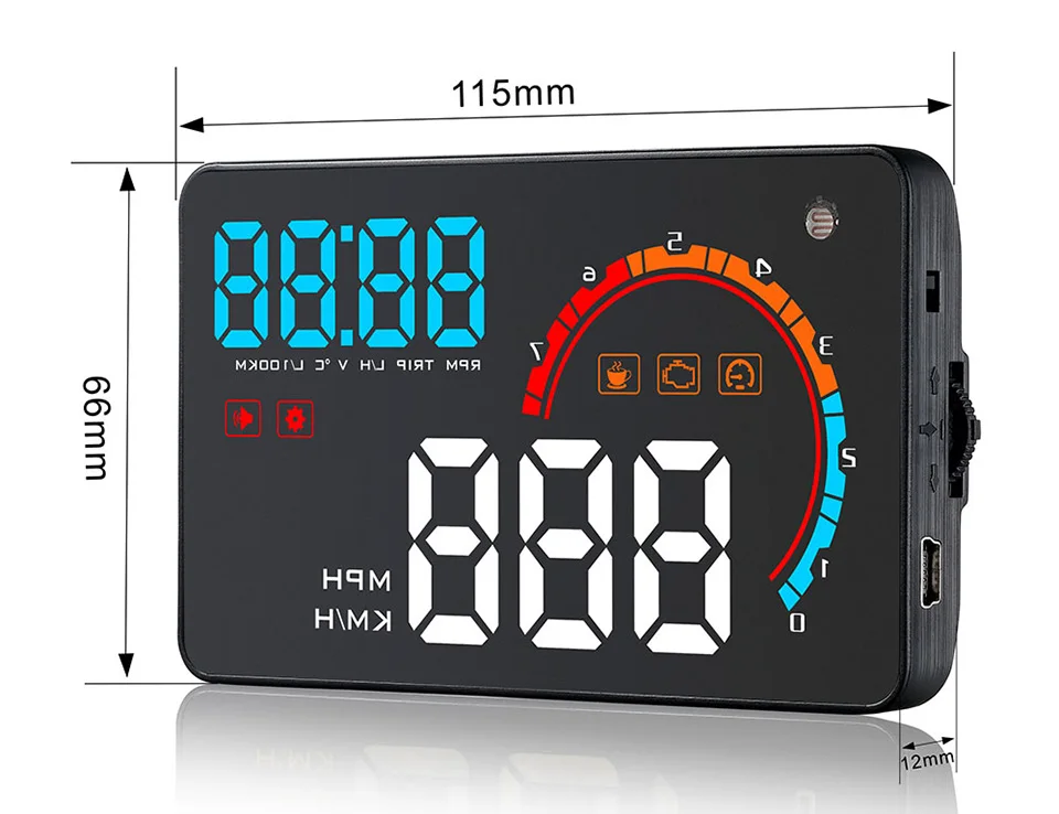 OBD2 HUD Автомобильный дисплей 5," светодиодный проектор на ветровом стекле OBD сканер скорости топлива Предупреждение сигнал тревоги данные диагностический инструмент