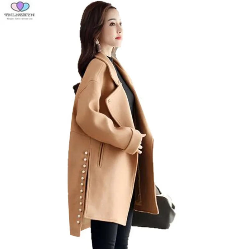 2019 Autumn Winter Women Coat Turn Down Collar Woolen Coat