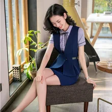 Летние модные женские юбки женские костюмы темно-синий жилет и жилет комплект Дамская рабочая одежда формы Деловая одежда