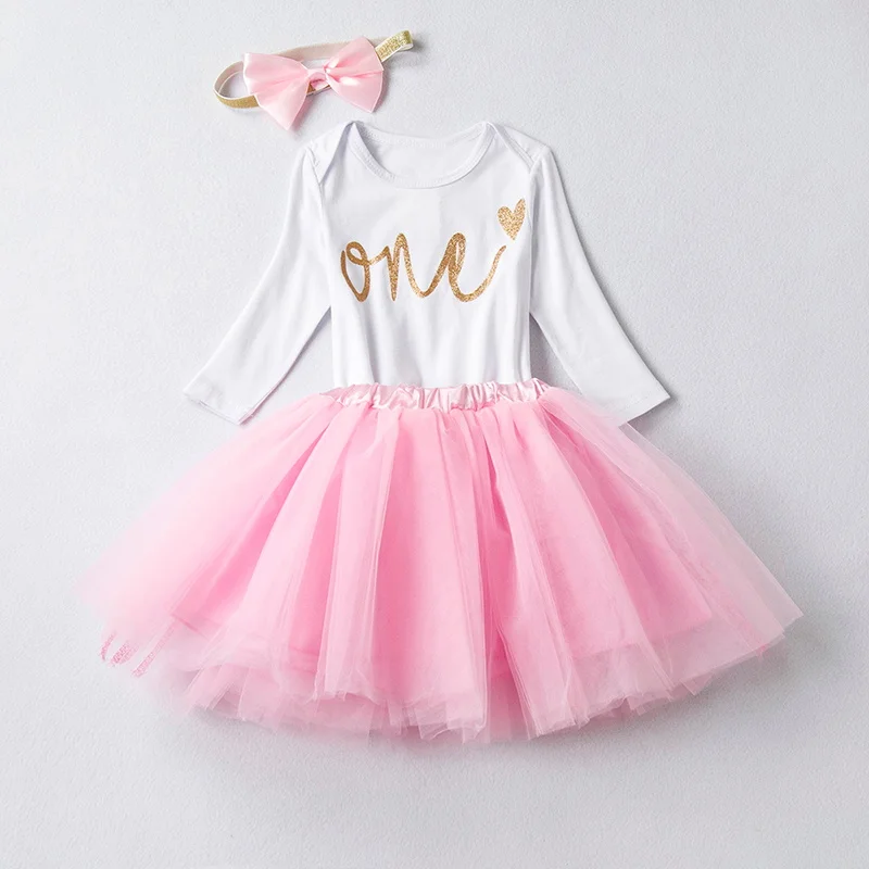 Один год детская одежда с длинным рукавом маленьких для маленьких девочек первый Праздничная одежда детская одежда для малышей подарок на крестины ребенка наряды - Цвет: As Picture