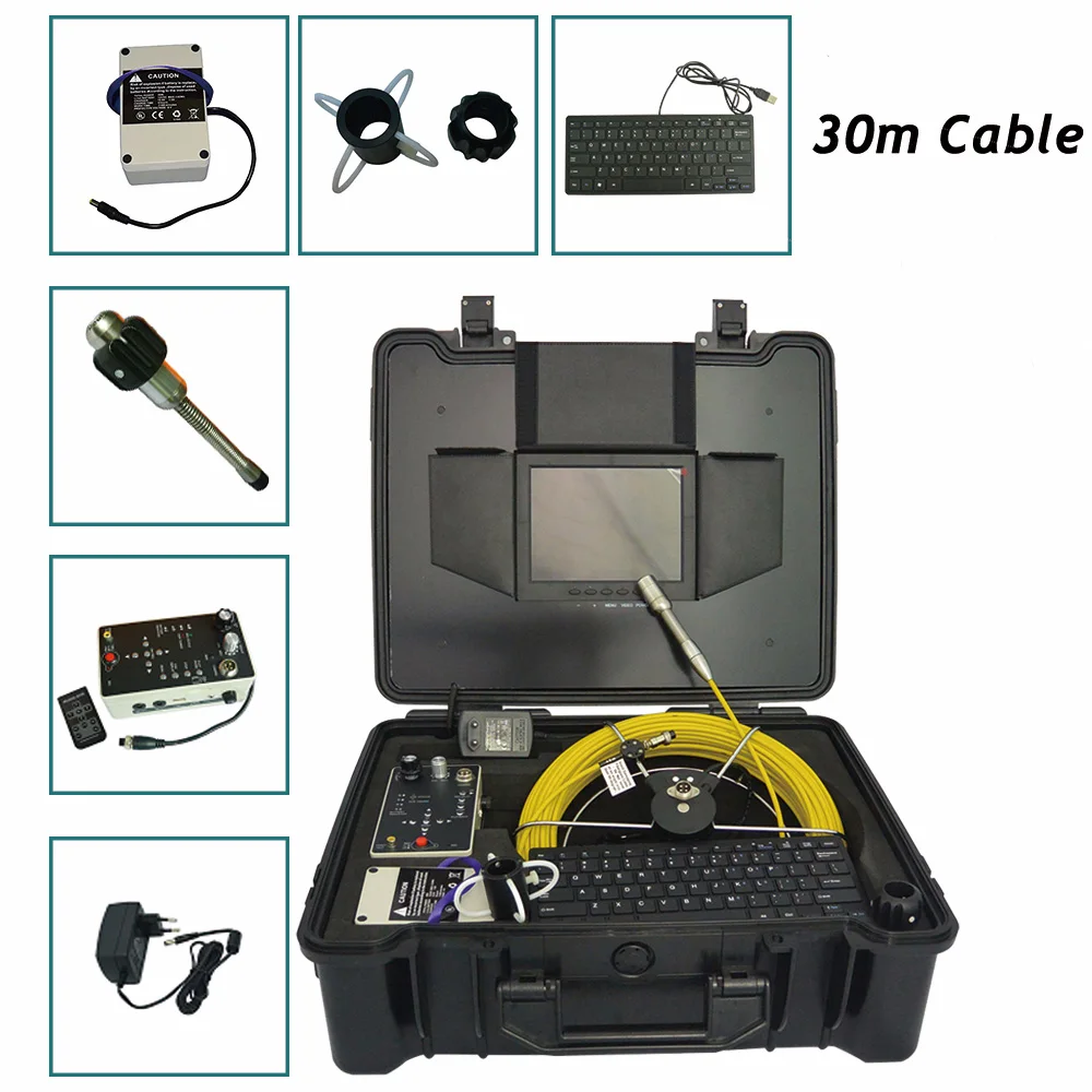 30m Push Rod Cable Plumbing Inspection Camera CCTV Pipe Camera in