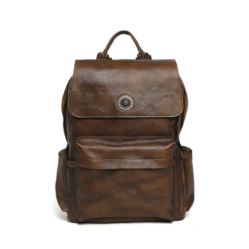 

ROCKCOW High Quality England Vintage Style Leather Men Backpacks For College Preppy Style School Backpacks for 14 inch 9031