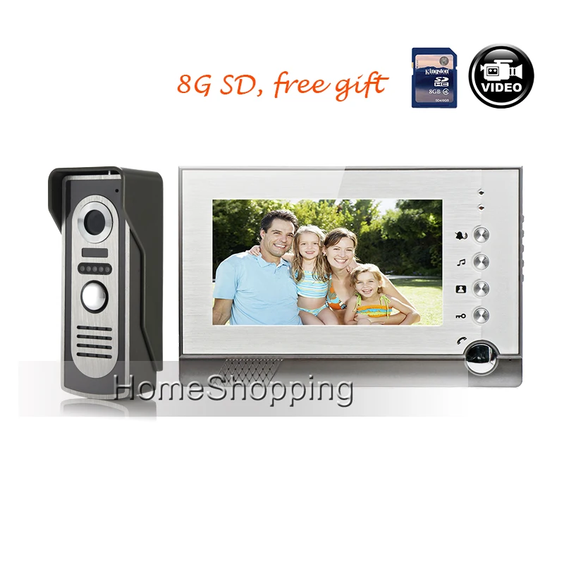 

FREE SHIPPING New 7" TFT LCD Color Screen Recording Video Intercom Door Phone System + Metal Outdoor Doorbell Camera In Stock