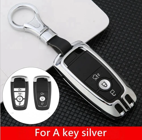 For A key silver Футляр для ключей из оцинкованного сплава для Ford Ranger Mustang Focus Galaxy Mondeo Transit Fiesta Escape Ecosport explorer - Название цвета: For A key silver