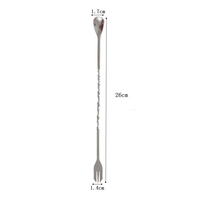 FHEAL 1 шт. кофейные ложки с длинной ручкой из нержавеющей стали с вилкой спиральная ручка Коктейльная ложка для перемешивания барные инструменты - Цвет: Silver