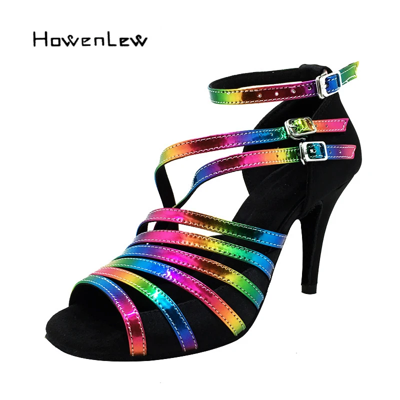 

Customizable Tango Dance Shoes PU Upper Rainbow Shiny Latin Ballroom Salsa Dance Shoes Woman Girls Women Sandals Discount