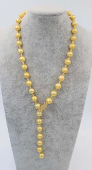 

freshwater pearl round yellow 10-11mm and yellow leaf pendant necklace 25inch FPPJ wholesale beads nature