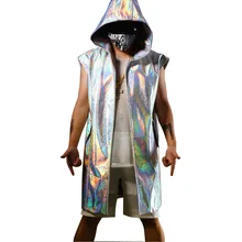 Мужской Тренч без рукавов из искусственной кожи с капюшоном, мужской модный Повседневный Длинный плащ в стиле хип-хоп, кардиган, Тренч на заказ