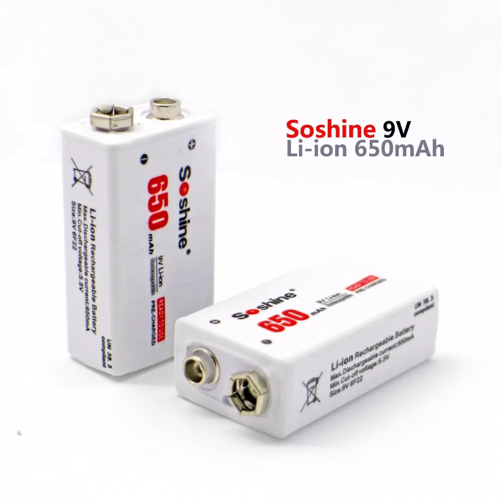 Литий ионный перезаряжаемый аккумулятор Soshine 6F22 650 мАч 4 шт./лот|Перезаряжаемые